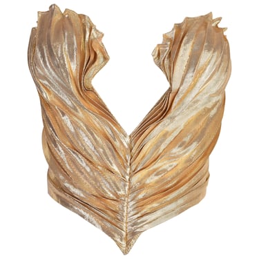 Thierry Mugler Vintage 1985-86 ICONIC 'Benitier Plisse' Gold Pleated Silk Lame Bustier Top