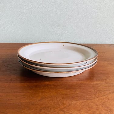 3 Dansk Brown Mist 7" bread and butter plates / Niels Refsgaard design / white and brown speckled vintage dinnerware 