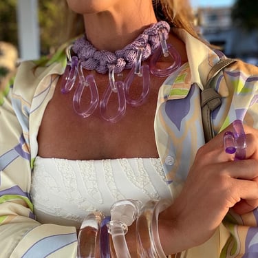 SARDEGNA Lavender Necklace | Nautical Knot Statement in Lucite and Hand Woven Knotted Macrame | Inspired by Porto Cervo, Costa Smeralda 