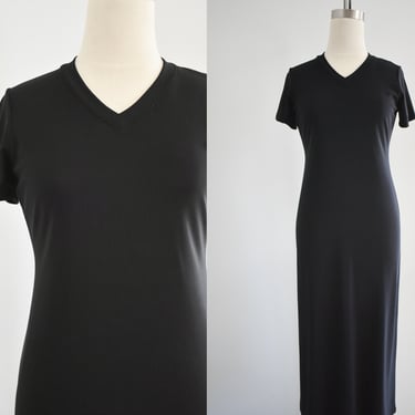 1990s Black Slinky Knit Dress 