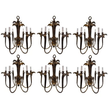 Charming Set of Six Brass Chandeliers