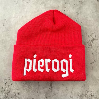 Pierogi red knit beanie Winter hat Made in America usa