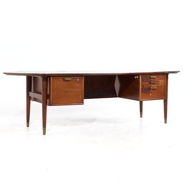 Standard Furniture Mid Century Walnut Boomerang Executive Desk - mcm 