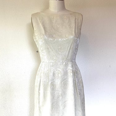 1950s cream brocade wiggle dress 