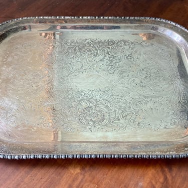 Vintage Silver Tray Handled Rectangular Etched Design 