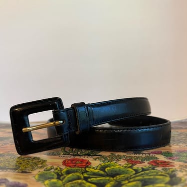 Vintage 90s Echo Black Genuine Italian Leather Square Buckle Belt - XS 