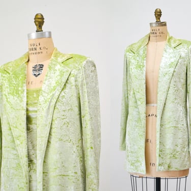 90s Vintage Lime Green Velvet Jacket Blazer Suit Green Crushed velvet Jacket XS Small Criscione // 90s Vintage velvet Wedding Party Jacket 