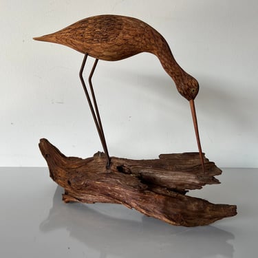 1980's Rebisz Long Billed Curlew Shorebird Decoy Sculpture 