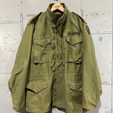 Vintage M65 field jacket og 107 sateen cotton olive green coat military army size Large Long 