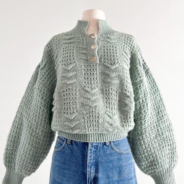 1980's Hand Knit Roberta Frost Chunky Wool Sweater / Sz L