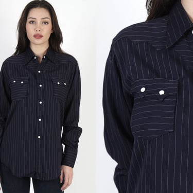 1950s Tem Tex Pin Stripe Pearl Snap Western Shirt With Sawtooth Pocket - Size 15.5 