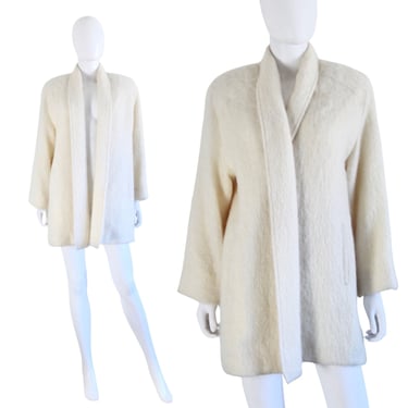 FLAWLESS 1960s Ivory White Mohair Swing Coat - Vintage Ivory White Swing Coat - 1960s Swing Coat - Vintage Winter Coat | Size Medium / Large 