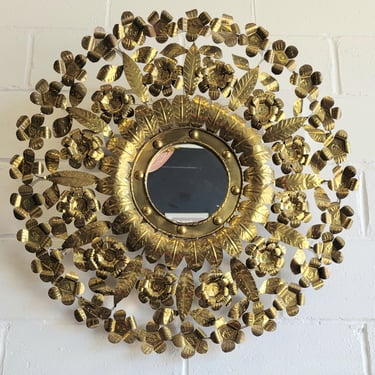 Vintage Mexican Gold Toned Tin Framed Mirror