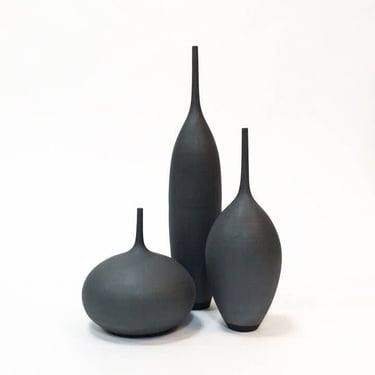 RESERVED FOR CATHERINE- set of two Stoneware Bottles in Slate Matte Black by Sara Paloma 
