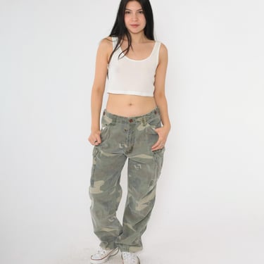 Y2K Camo Cargo Pants Army Military Combat Olive Green Camouflage Grunge No Boundaries Punk Streetwear Vintage 00s Men's 34 Medium 