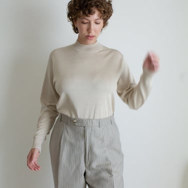 Vintage beige silk and cotton mock neck sweater // L (2355) 