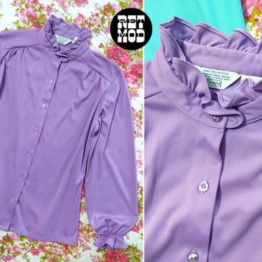 Pretty Vintage 70s Light Purple Long Sleeve Blouse with Ruffle Collar 