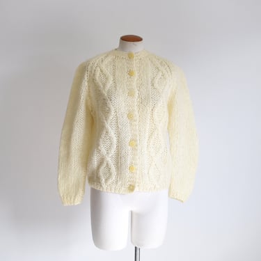 Pale Yellow 60s Mohair Cardigan -M 