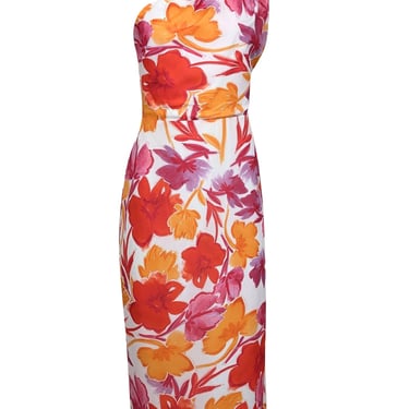 Milly - White w/ Orange & Pink Floral Print One Shoulder Dress Sz 12