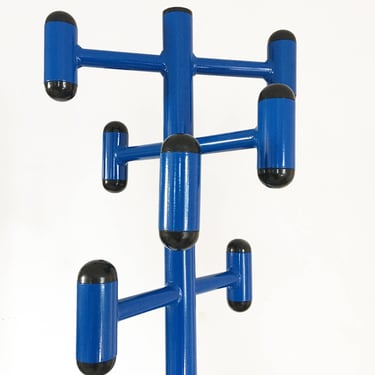 vintage mid century mod blue coat hanger stand tree 