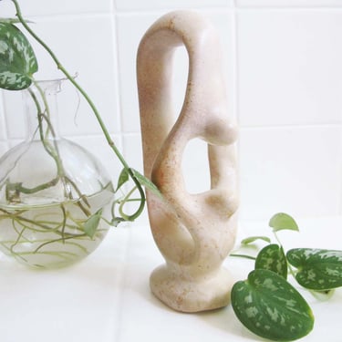 Vintage Abstract Carved Minimalist Figurine - Off White Soapstone Parenthood Partners Statue - Love Family Support Parent Child Figure 