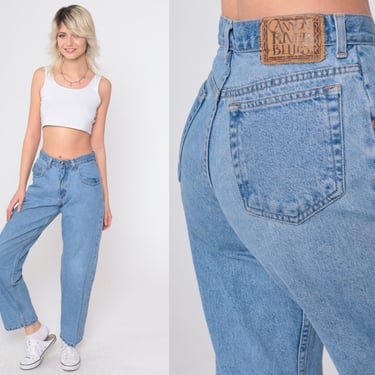 90s Relaxed Jeans Mid Rise Blue Denim Tapered Jeans Retro Basic Streetwear Mom Jeans Vintage 1990s Teen's Small xs 