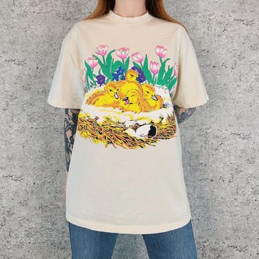 90's Vintage Spring Chicks and Tulips Tee Shirt T-Shirt 