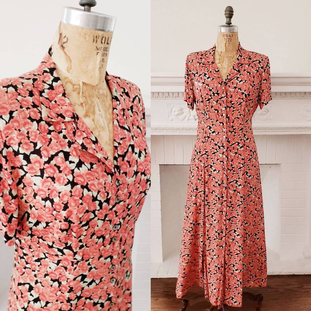 【日本未入荷】Simple Retro/Printed Floral Short Dress 90s Floral Dress Drop Waist Mini Dress Boho Ruffle Grunge
