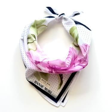 Vintage Hanae Mori Floral Scarf Pink White Accessory Hankerchief 