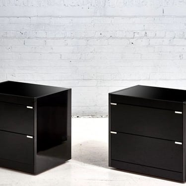 Pair Ello Nightstands Black Glass and Brass, 1970