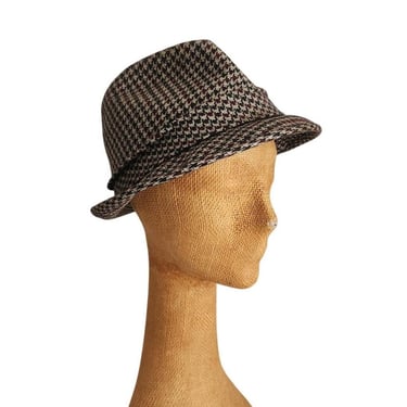 Vintage 60s Mens Fedora Gray Cashmere Houndstooth Dobbs Golden Coach 