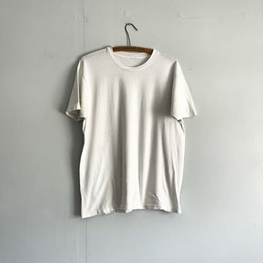 Vintage 80s Blank White T shirt worn in distressed thin single stitched size M 