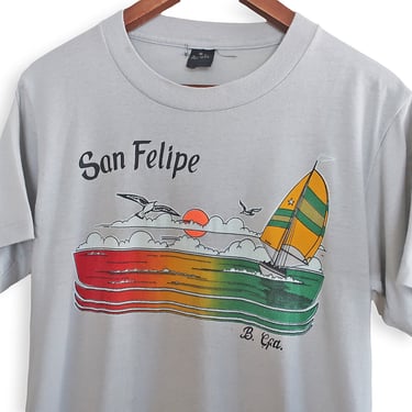 vintage rainbow shirt / California t shirt / 1970s San Felipe rainbow sunset sailboat Baja California t shirt Small 