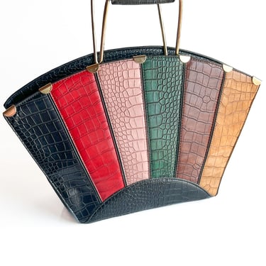 Modern Multicolored Leather Fan Handbag