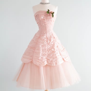 Beautiful 1950's Cherry Blossom Strapless Party Dress / Waist 26"