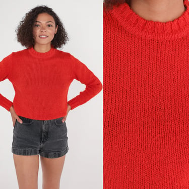 Red Sweater 80s Pullover Knit Sweater Crew Neck Slouchy Plain Basic Layering Knitwear Crewneck Jumper Minimal Acrylic Vintage 1980s Small S 