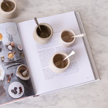 The Cook's Atelier Book with Pair of Stoneware Yogurt Pots and Pair of Demitasse Spoons