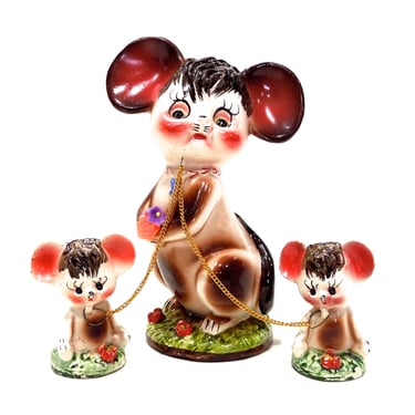 VINTAGE: Ceramic Mice Family - Chained Mice Set - Handcrafted - Hand Painted - Gift Idea - SKU 00010332 
