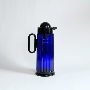 Studio Nova Thermal Carafe, Postmodern Design Blue Translucent & Black, Made in Japan Vintage 1980's 