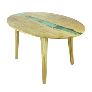 Handcrafted Natural Maple Blue Green Waterfall 4.5 ft Oval Dining Table