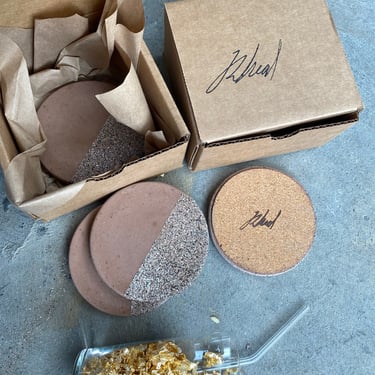 Limited Batch Brown Concrete with Rock style Accent Coaster  (Set of Four) 