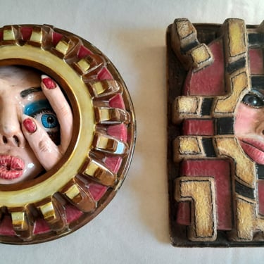Gene Wolden Polychromed Molded Plastic and Paper Mache Sculptured Abstract Surrealist Wall Plaques Art 