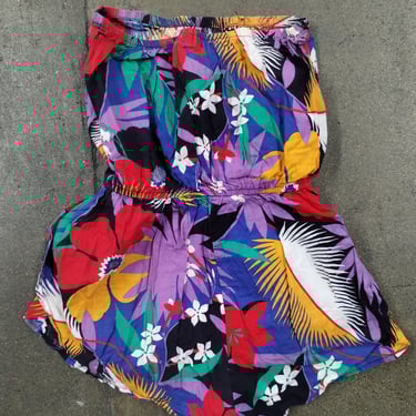 S 70s Floral One Piece Romper Trendy Cute Cool 1970s Dress Hawaiian Style 