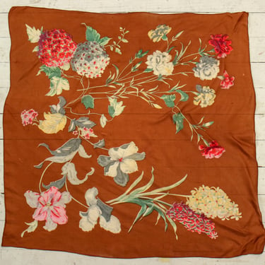 Brown floral silk scarf