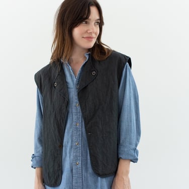 Vintage Navy Ocean Blue Quilt Cotton Vest | Unisex Lightweight Diamond Quilted Layer | S M L | 