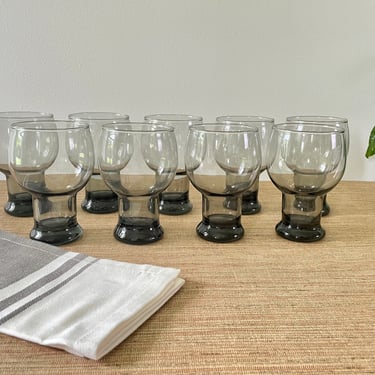 Vintage Goblets - Libbey Stax Smoke Gray Goblets - Beer Glasses - Gray Tumblers - Gray Stackable Pedestal Goblets - Retro Barware - Set of 9 