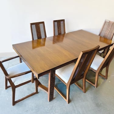 Vintage Brutalist Mid Century Modern Tiki United Furniture Dining Set 