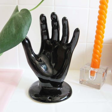 80s Ceramic Black Hand Sculpture - Hand Key Holder - Quirky Gift For Best Friend Housewarming - 1980s Decor - Vaporwave Surreal Art 