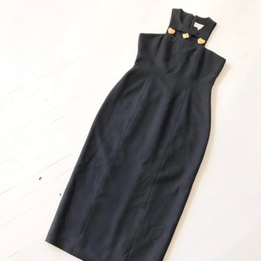 1990s Black Embellished Cage Dress 