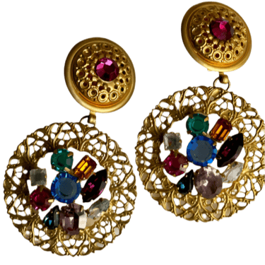 Jeweled Gold Filagree Statement Earrings